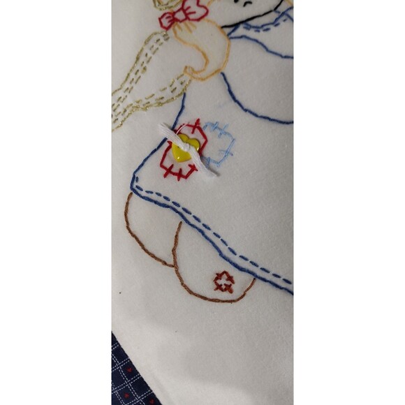 Vintage Angel Throw Pillow Needlepoint Stars Plaid Handmade 14x14" - Picture 3 of 9